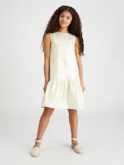 Calvin Klein Jeans Gold Festive Sequin Peplum Dress - Image 1 of 2