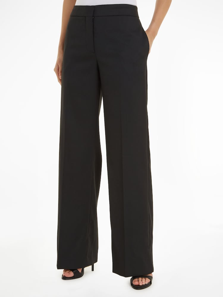 Calvin Klein Black Tailored Wide Leg Trousers - Image 1 of 6 Calvin Klein Black Tailored Wide Leg Trousers - Image 1 of 6