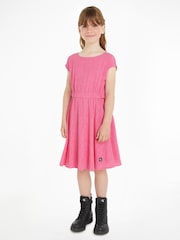 Calvin Klein Jeans Pink Crinkle Fit and Flare Dress - Image 1 of 6