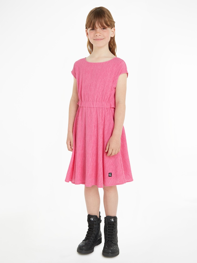 Calvin Klein Jeans Pink Crinkle Fit and Flare Dress - Image 1 of 6