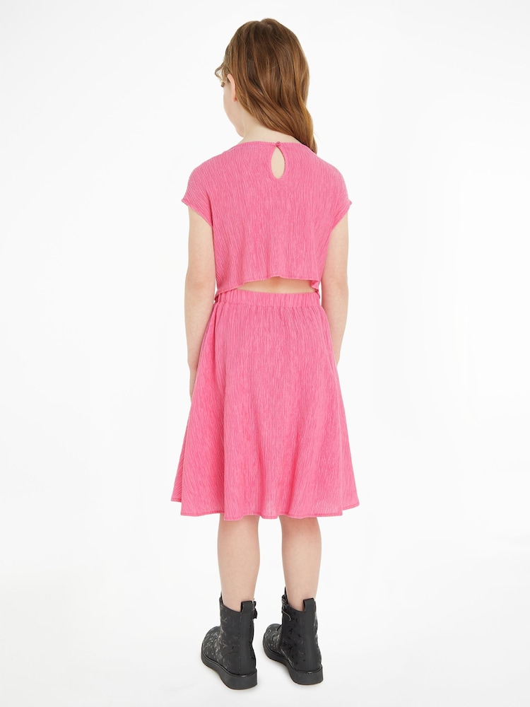 Calvin Klein Jeans Pink Crinkle Fit and Flare Dress - Image 2 of 6