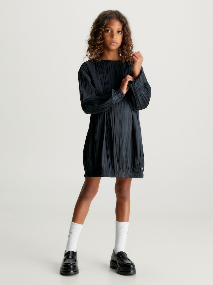 Calvin Klein Jeans Black Festive Plisse Dress - Image 1 of 6 Calvin Klein Jeans Black Festive Plisse Dress - Image 1 of 6