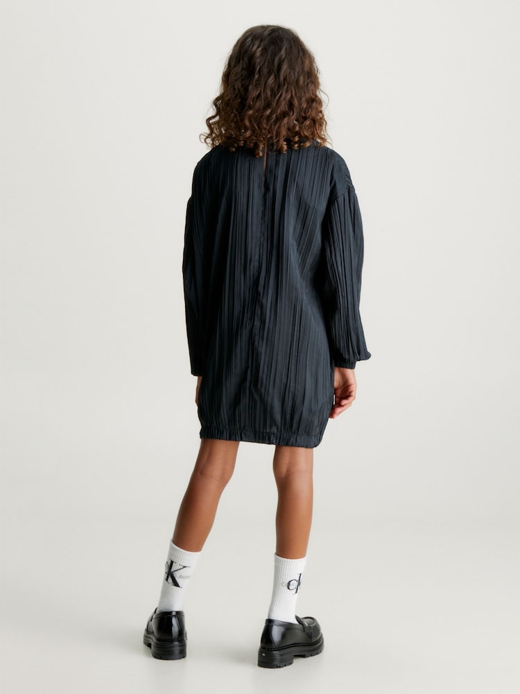 Calvin Klein Jeans Black Festive Plisse Dress - Image 2 of 6 Calvin Klein Jeans Black Festive Plisse Dress - Image 2 of 6