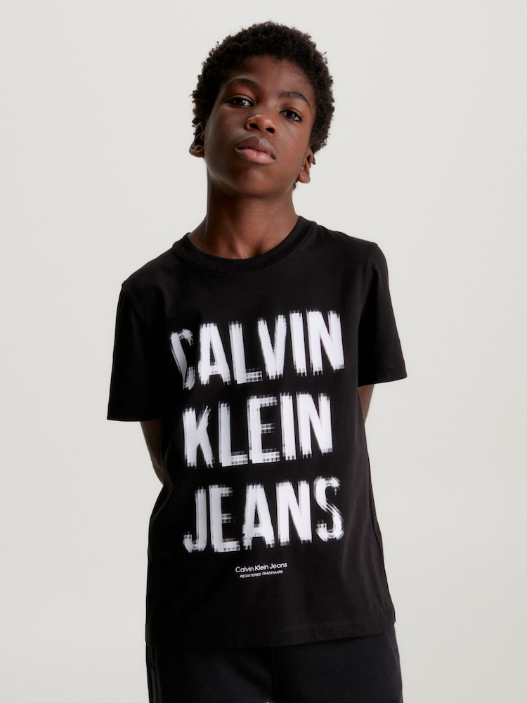 Calvin Klein Jeans 100% Cotton Pixel Logo Black T-Shirt - Image 1 of 5