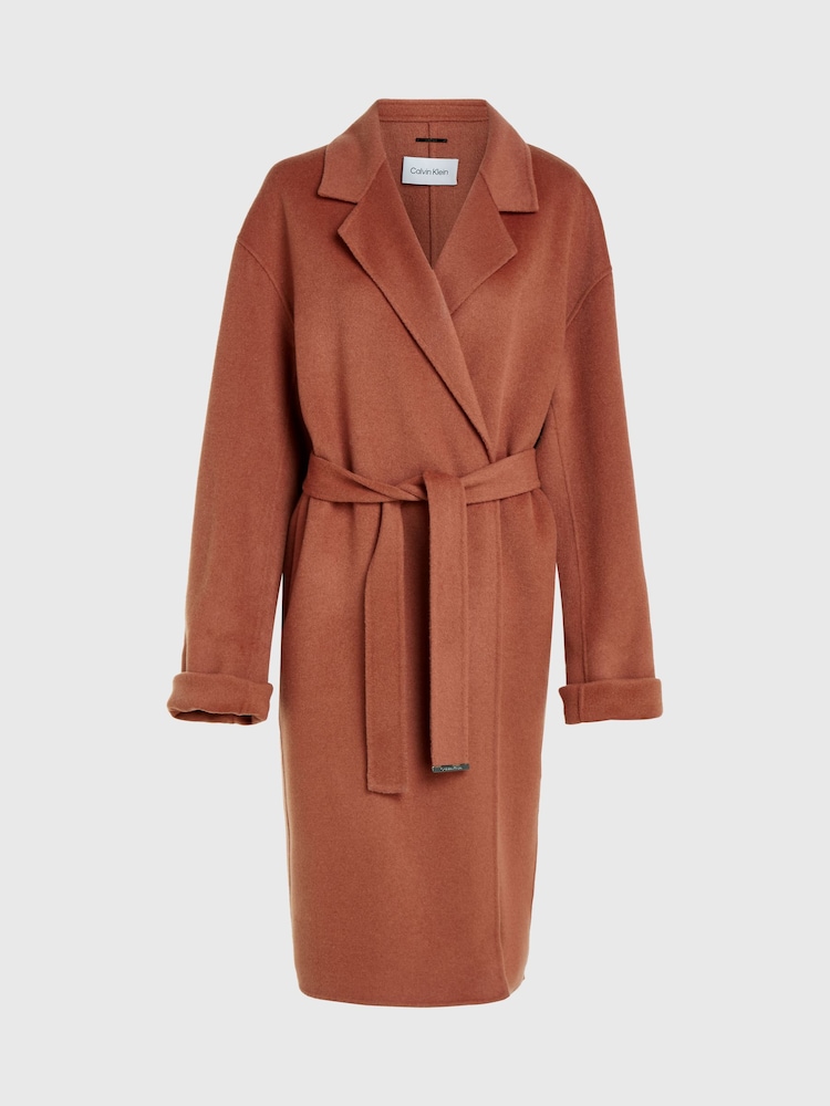Calvin Klein Brown Wool Belted Wrap Coat - Image 1 of 4