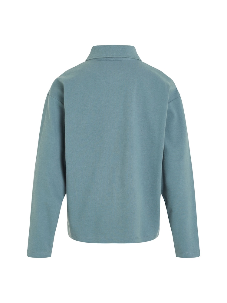 Calvin Klein Jeans Blue Pique Long Sleeve Polo Shirt - Image 2 of 3 Calvin Klein Jeans Blue Pique Long Sleeve Polo Shirt - Image 2 of 3