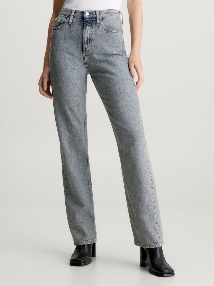 Calvin Klein Jeans Grey High Rise Straight 100% Cotton Jeans - Image 1 of 5