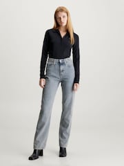 Calvin Klein Jeans Grey High Rise Straight 100% Cotton Jeans - Image 3 of 5