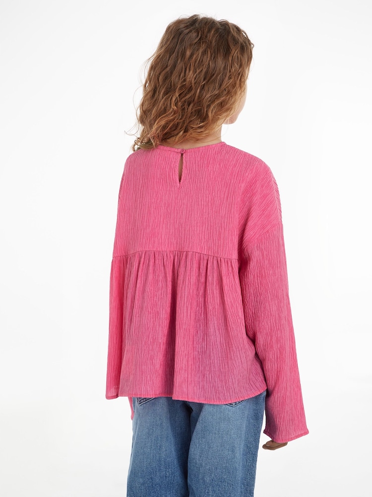 Calvin Klein Jeans Pink Crinkle Long Sleeve Top - Image 2 of 5 Calvin Klein Jeans Pink Crinkle Long Sleeve Top - Image 2 of 5