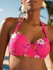 V&A | Love & Roses Pink Tropical Moulded Cup Bikini Top - Image 2 of 4