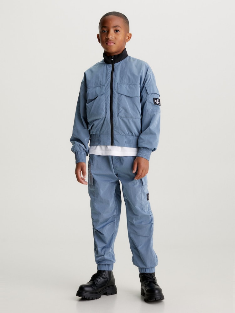 Calvin Klein Jeans Blue Structured Bomber Jacket - Image 1 of 4 Calvin Klein Jeans Blue Structured Bomber Jacket - Image 1 of 4