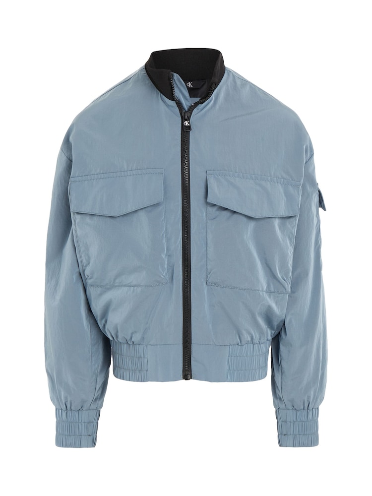Calvin Klein Jeans Blue Structured Bomber Jacket - Image 2 of 4 Calvin Klein Jeans Blue Structured Bomber Jacket - Image 2 of 4