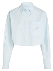 Calvin Klein Jeans Blue Woven Label Cropped Shirt - Image 1 of 3