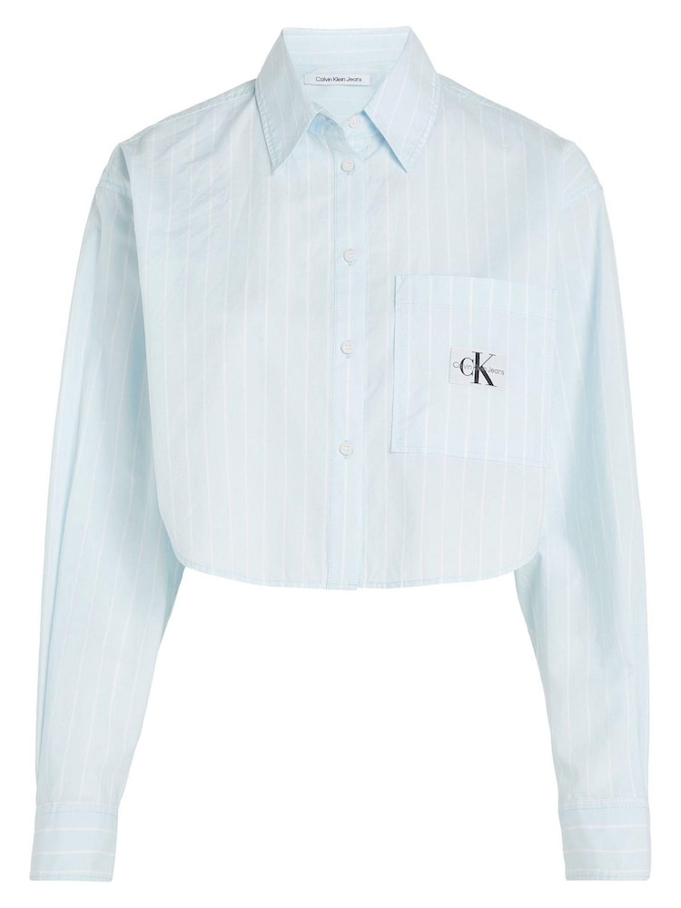 Calvin Klein Jeans Blue Woven Label Cropped Shirt - Image 1 of 3