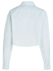 Calvin Klein Jeans Blue Woven Label Cropped Shirt - Image 2 of 3