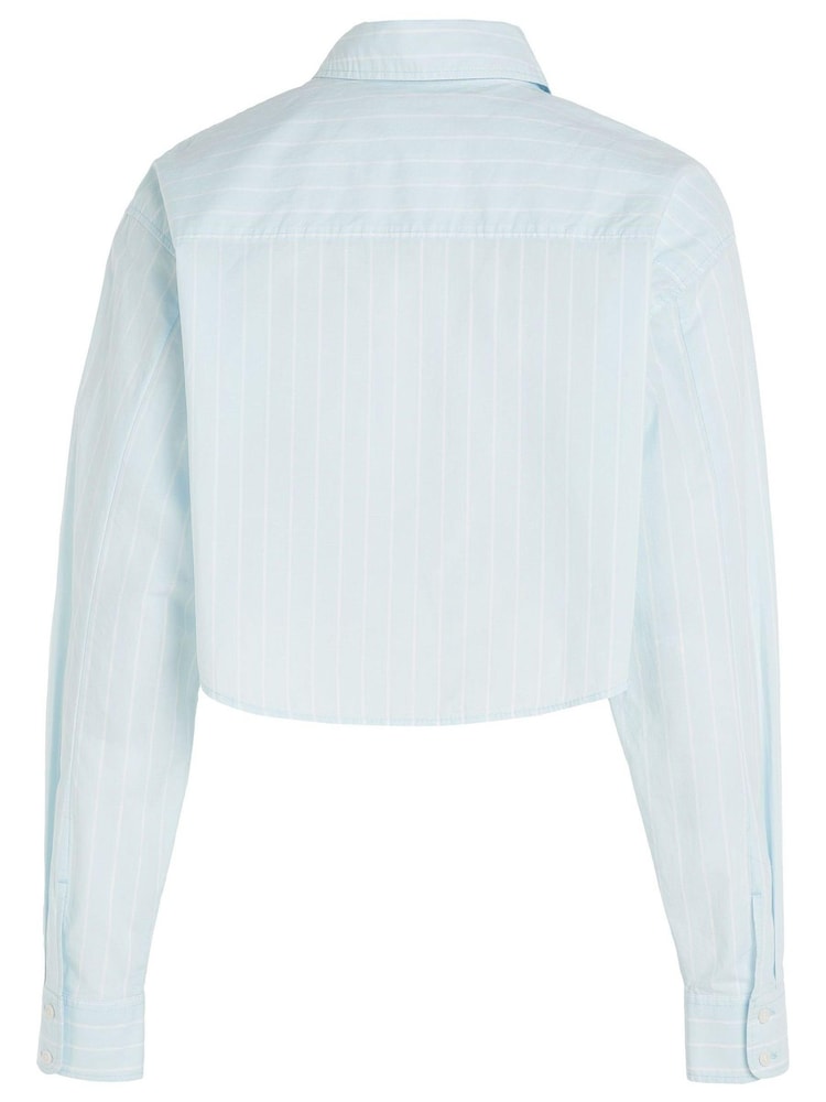 Calvin Klein Jeans Blue Woven Label Cropped Shirt - Image 2 of 3