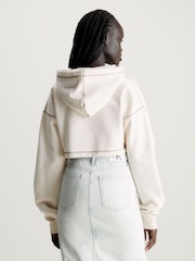 Calvin Klein Jeans Cream Monologo Cropped Hoodie - Image 2 of 6