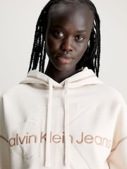 Calvin Klein Jeans Cream Monologo Cropped Hoodie - Image 4 of 6