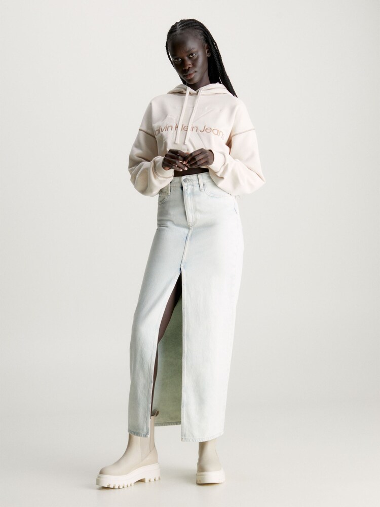 Calvin Klein Jeans Cream Monologo Cropped Hoodie - Image 5 of 6