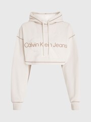 Calvin Klein Jeans Cream Monologo Cropped Hoodie - Image 6 of 6