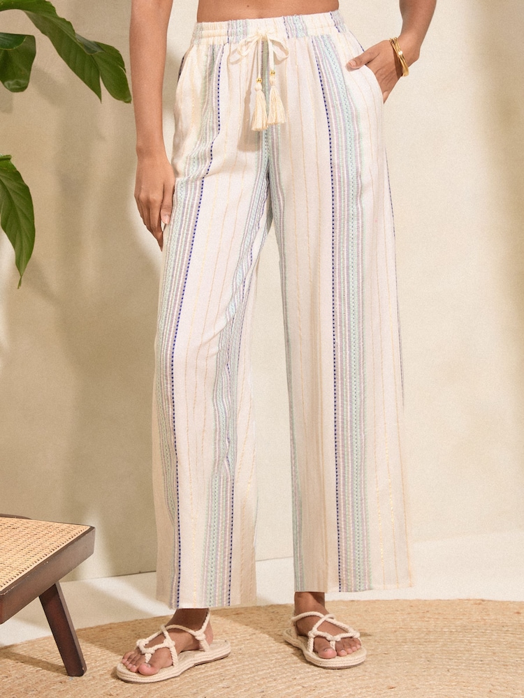 Love & Roses Blue Tie Front Wide Leg Trousers - Image 1 of 4