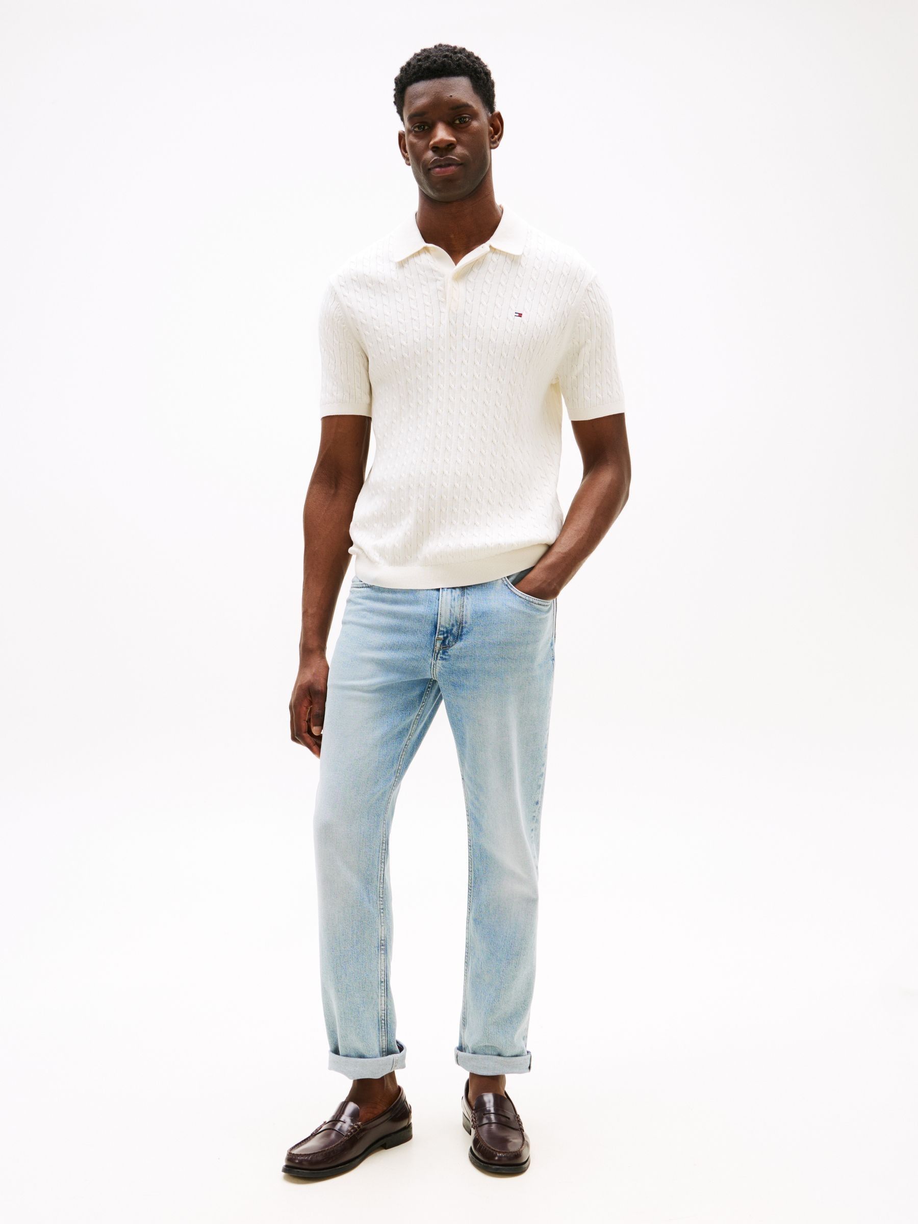 Next：日本 ホワイト - Tommy Hilfiger ケーブルニット 半袖 ポロ