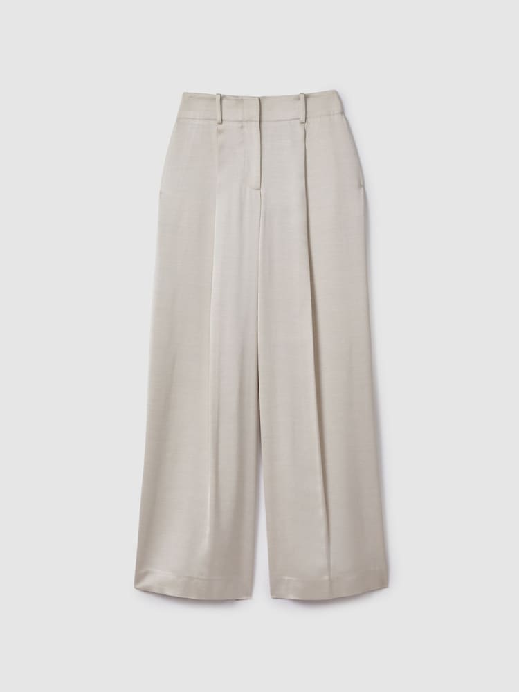 Reiss Champagne Isla Satin Wide Leg Trousers - Image 2 of 5