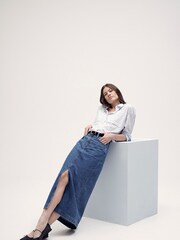 Barbour® Blue Ella Midi 100% Cotton Denim Skirt - Image 1 of 4