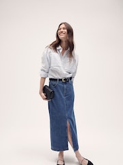 Barbour® Blue Ella Midi 100% Cotton Denim Skirt - Image 3 of 4