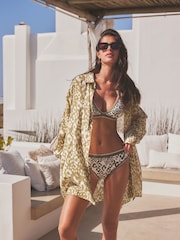 Khaki Green Animal 100% Cotton Beach Shirt Cover-Up - Image 1 of 7