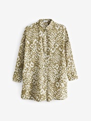 Khaki Green Animal 100% Cotton Beach Shirt Cover-Up - Image 6 of 7