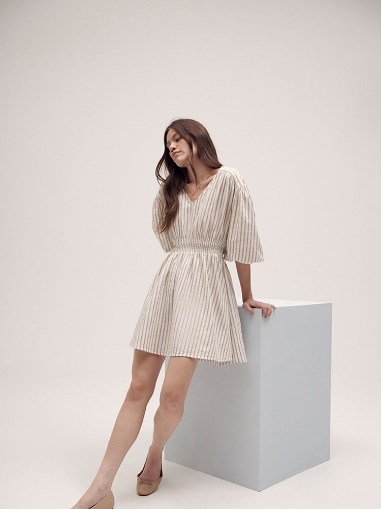 Barbour® Beige Ella Stripe Cotton Linen Blend Dress - Image 1 of 13