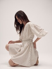 Barbour® Beige Ella Stripe Cotton Linen Blend Dress - Image 2 of 13