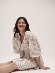 Barbour® Beige Ella Stripe Cotton Linen Blend Dress - Image 4 of 13