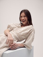 Barbour® Beige Ella Stripe Cotton Linen Blend Dress - Image 7 of 13