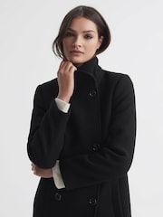 Reiss Black Blair Petite Wool Blend Double Breasted Long Coat - Image 4 of 6