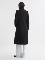 Reiss Black Blair Petite Wool Blend Double Breasted Long Coat - Image 5 of 6