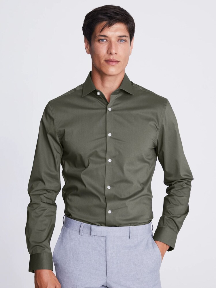 MOSS Green Chrome Slim Stretch Shirt - Image 1 of 5