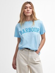 Barbour® Blue Slim Fit Ella Varsity 100% Cotton T-Shirt - Image 1 of 5