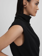 Reiss Black Cici Roll Neck Draped Midi Dress - Image 3 of 6