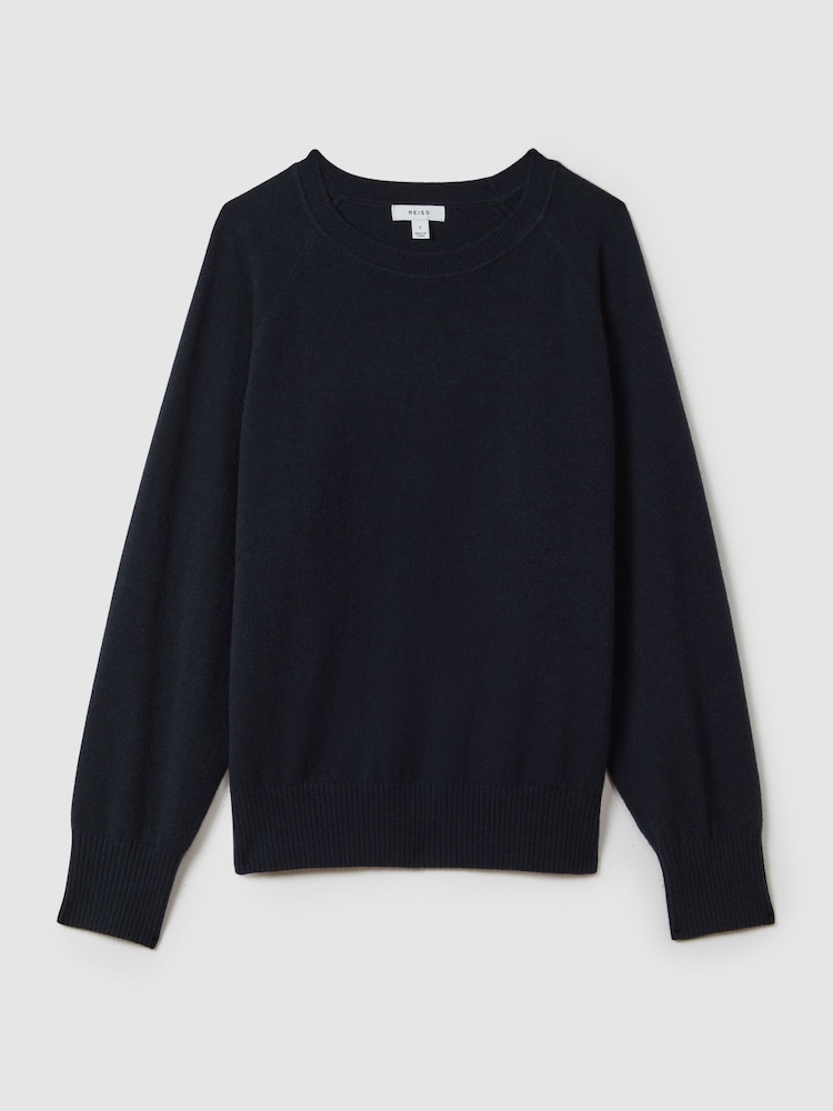 Reiss Navy Andi Oversized Wool Blend Crew Neck Jumper - Image 2 of 6
