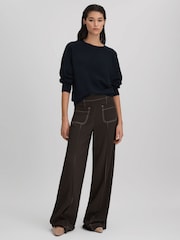 Reiss Navy Andi Oversized Wool Blend Crew Neck Jumper - Image 3 of 6