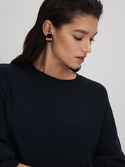 Reiss Navy Andi Oversized Wool Blend Crew Neck Jumper - Image 4 of 6
