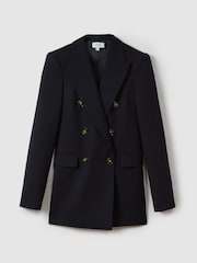 Reiss Navy Lana Petite Tailored Textured Wool Blend Double Breasted Blazer - Image 2 of 8