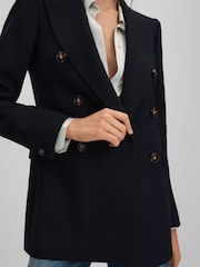 Reiss Navy Lana Petite Tailored Textured Wool Blend Double Breasted Blazer - Image 4 of 8