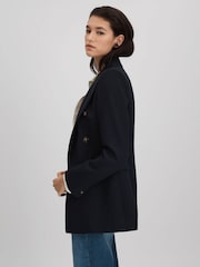Reiss Navy Lana Petite Tailored Textured Wool Blend Double Breasted Blazer - Image 5 of 8
