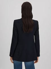 Reiss Navy Lana Petite Tailored Textured Wool Blend Double Breasted Blazer - Image 6 of 8
