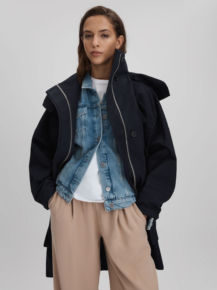 Reiss Navy Peyton Cotton Parka Coat - Image 1 of 7