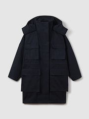 Reiss Navy Peyton Cotton Parka Coat - Image 2 of 7