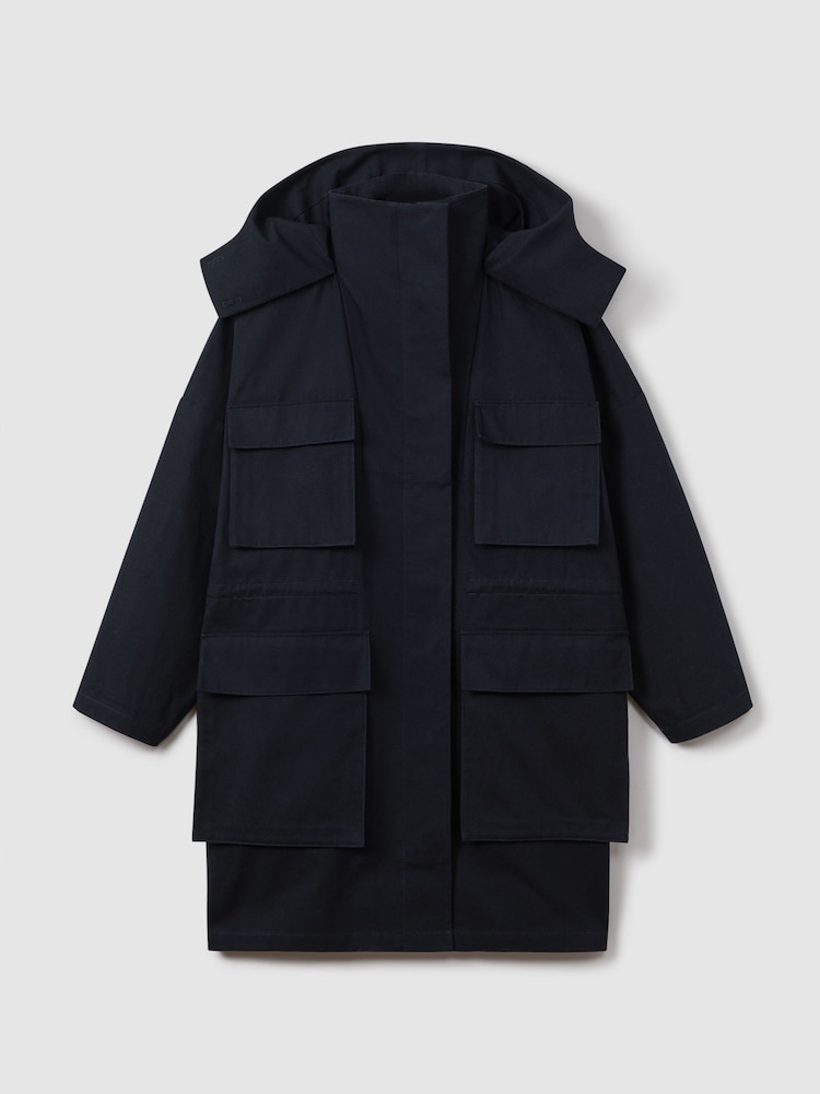 Reiss Navy Peyton Cotton Parka Coat - Image 2 of 7